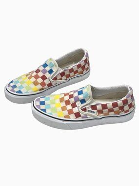 Vans Checkered Shoes Women’s Sz 5 Canvas Colorful Classic Skate Slip-On‎ Casual